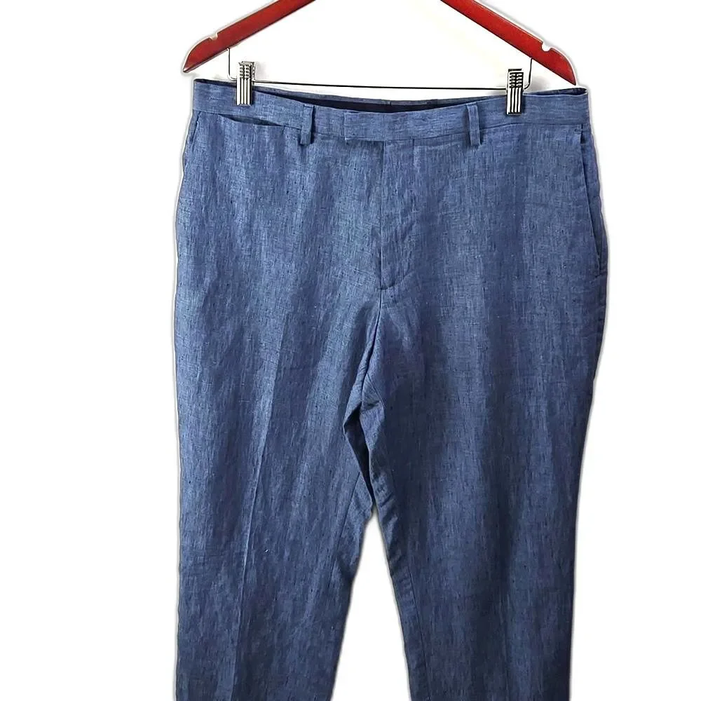 Banana Republic Men's Slim Fit Linen Trouser Blue Pants Sz‎ 35x32